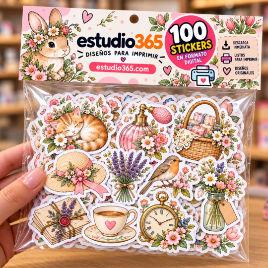 Pack 100 Stickers Floral Vintage