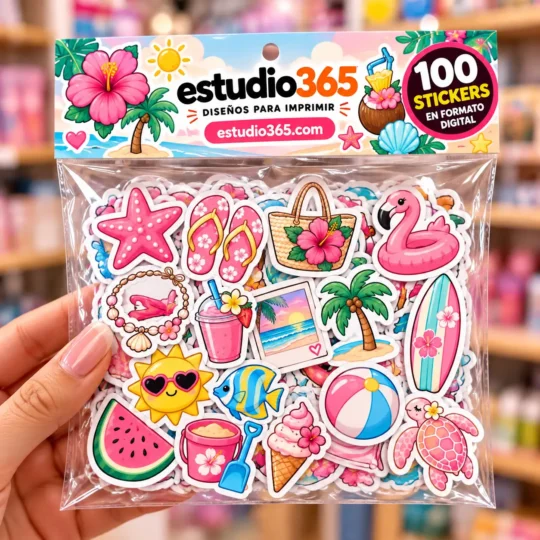 Pack 100 Stickers Verano Tropical